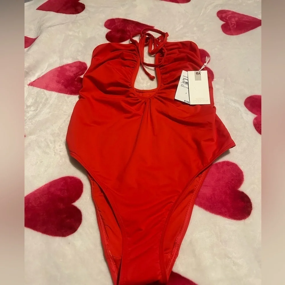 Good American Leilani Halter One Piece Swim Bright Poppy NWT